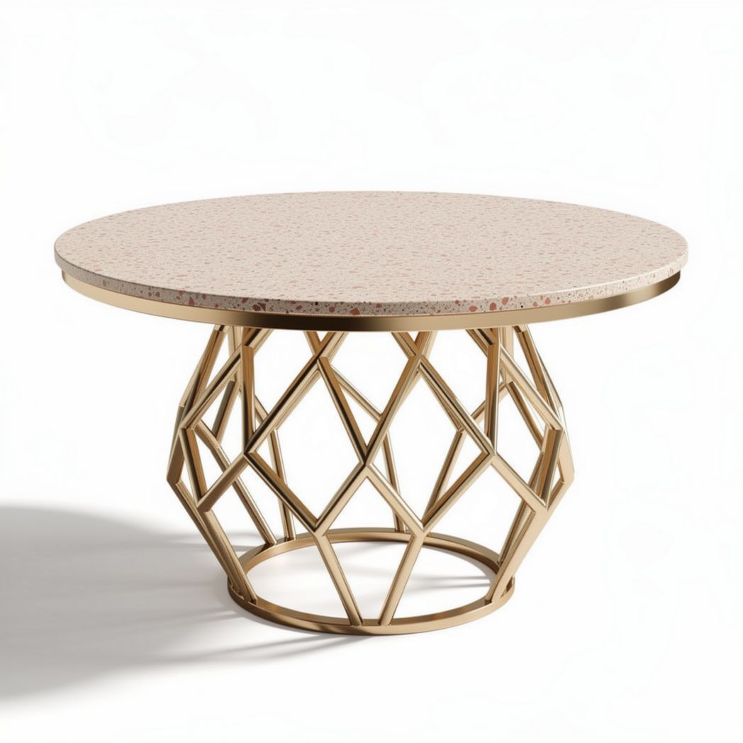 Table ronde en agate rose et métal doré 80 x 80 x 75 cm