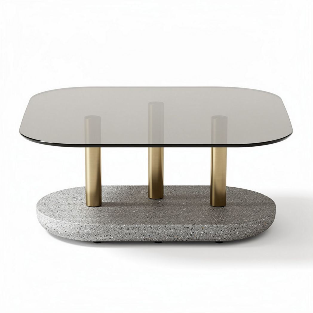 Table basse en verre fumé et piètement en métal doré 120 x 60 x 40cm