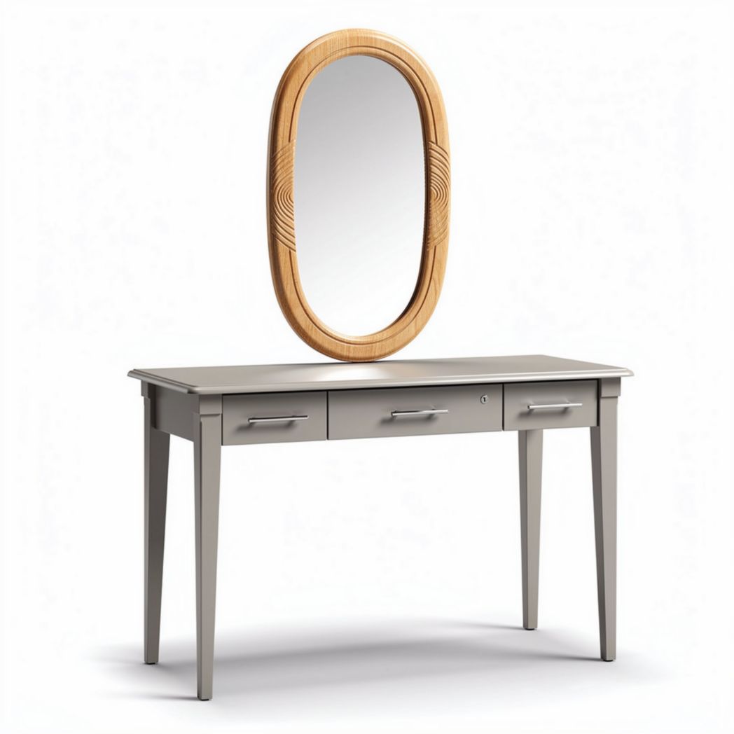 Console en bois gris avec miroir oval en bois naturel 120 x 40 x 75cm