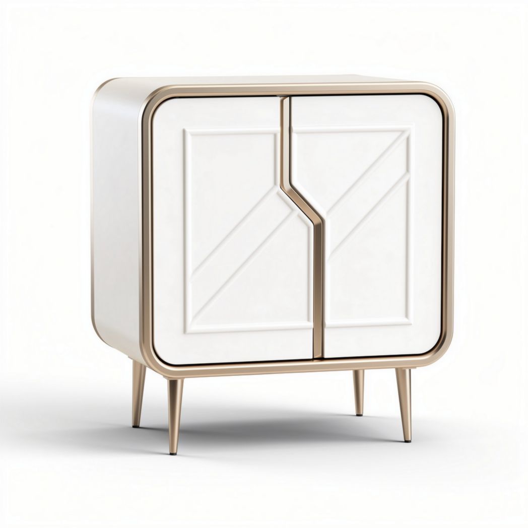 Meuble de rangement en bois blanc avec finition dorée 60 x 40 x 70cm