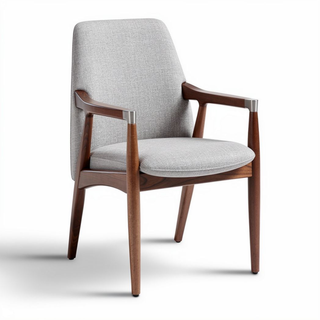 Chaise en bois avec accoudoirs et rembourrage en tissu gris 56 x 60 x 84cm