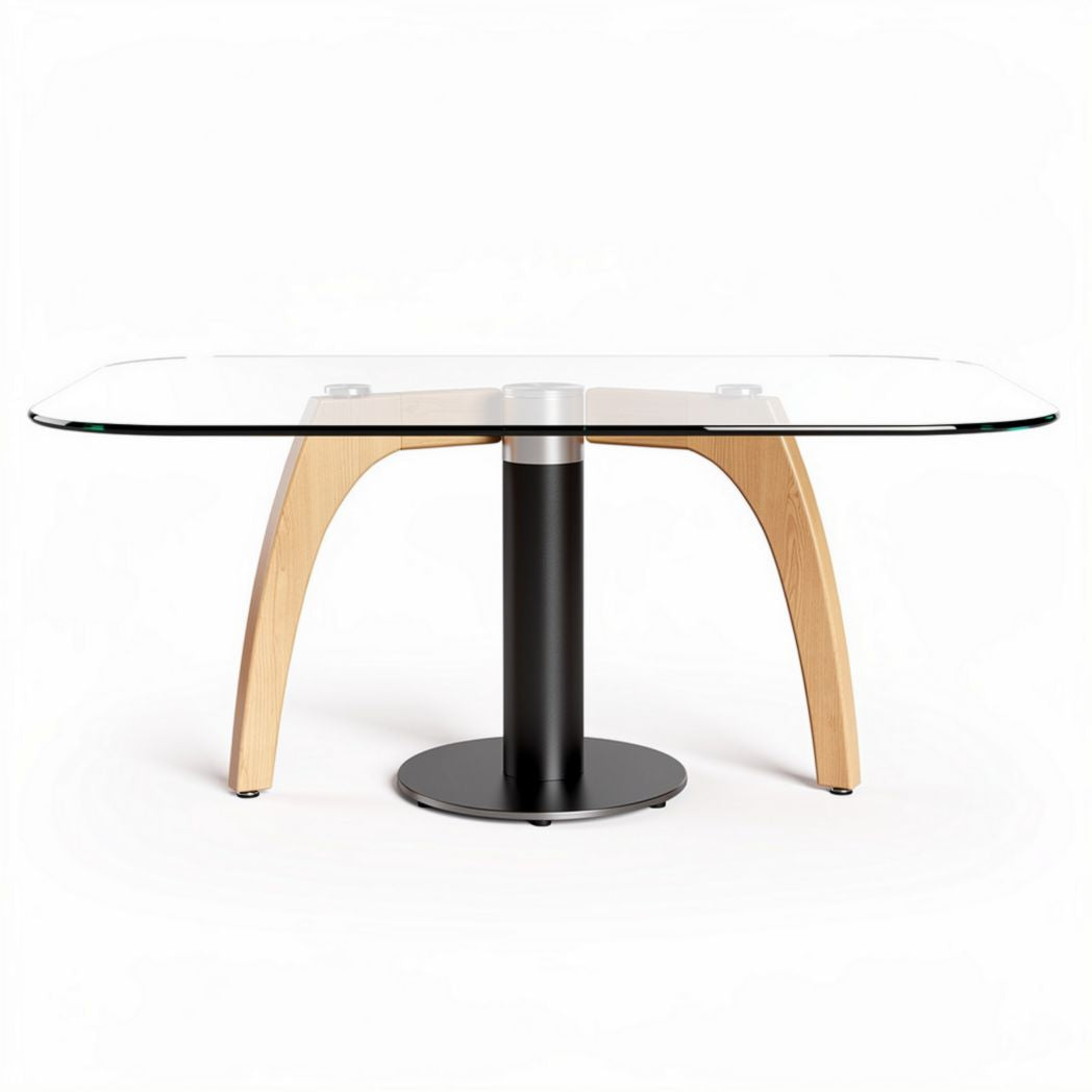 Table à manger ovale en verre et bois de teck 180 x 90 x 75cm