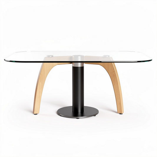 Table à manger ovale en verre et bois de teck 180 x 90 x 75cm