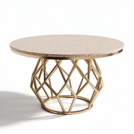 Table ronde en agate rose et métal doré 80 x 80 x 75 cm