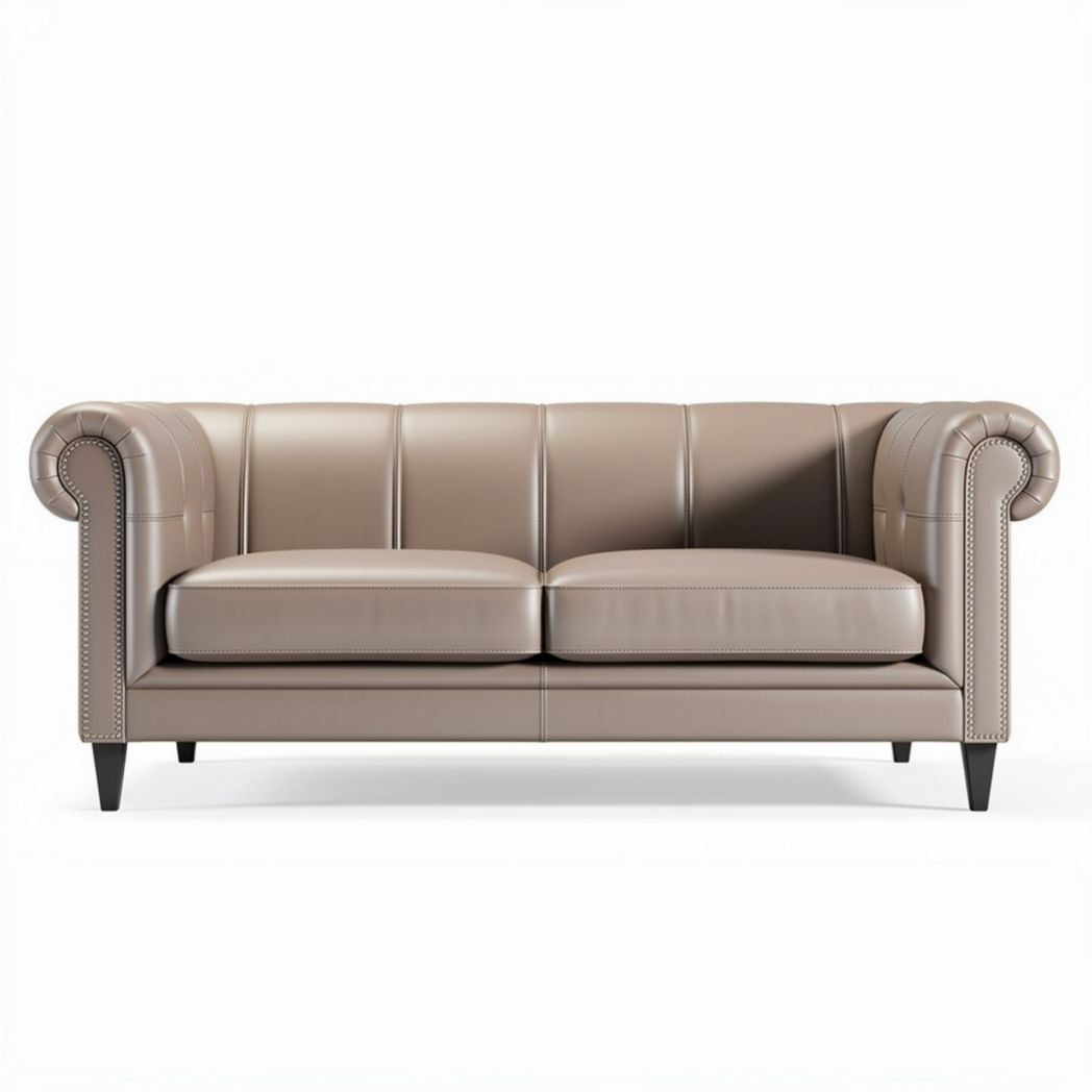 Canapé en cuir beige avec pieds en bois dimensions 200 x 90 x 80cm