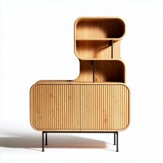 Meuble de rangement en bois clair avec étagères intégrées 80 x 40 x 100cm