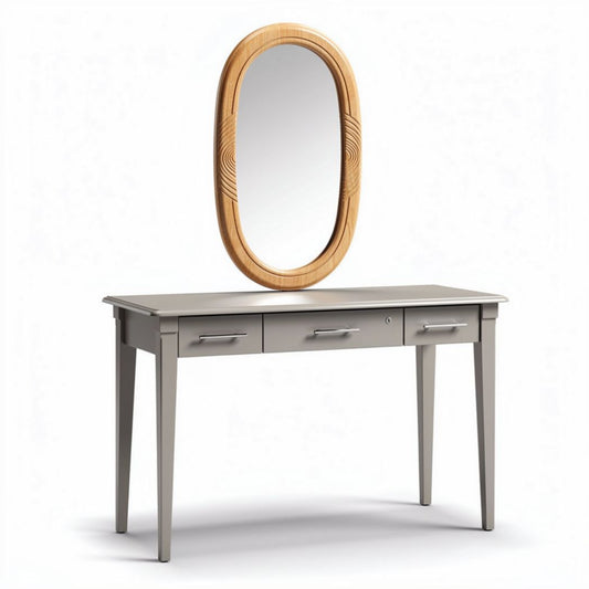 Console en bois gris avec miroir oval en bois naturel 120 x 40 x 75cm