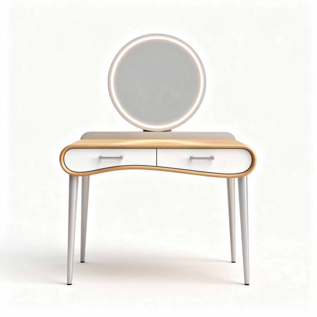 Coiffeuse moderne en bois avec miroir rond éclairé 80 x 40 x 75cm