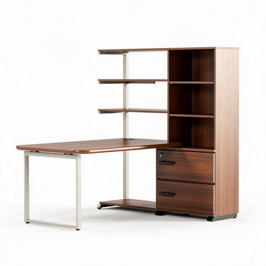 Bureau d'angle en bois avec étagères et tiroirs 140 x 60 x 180cm