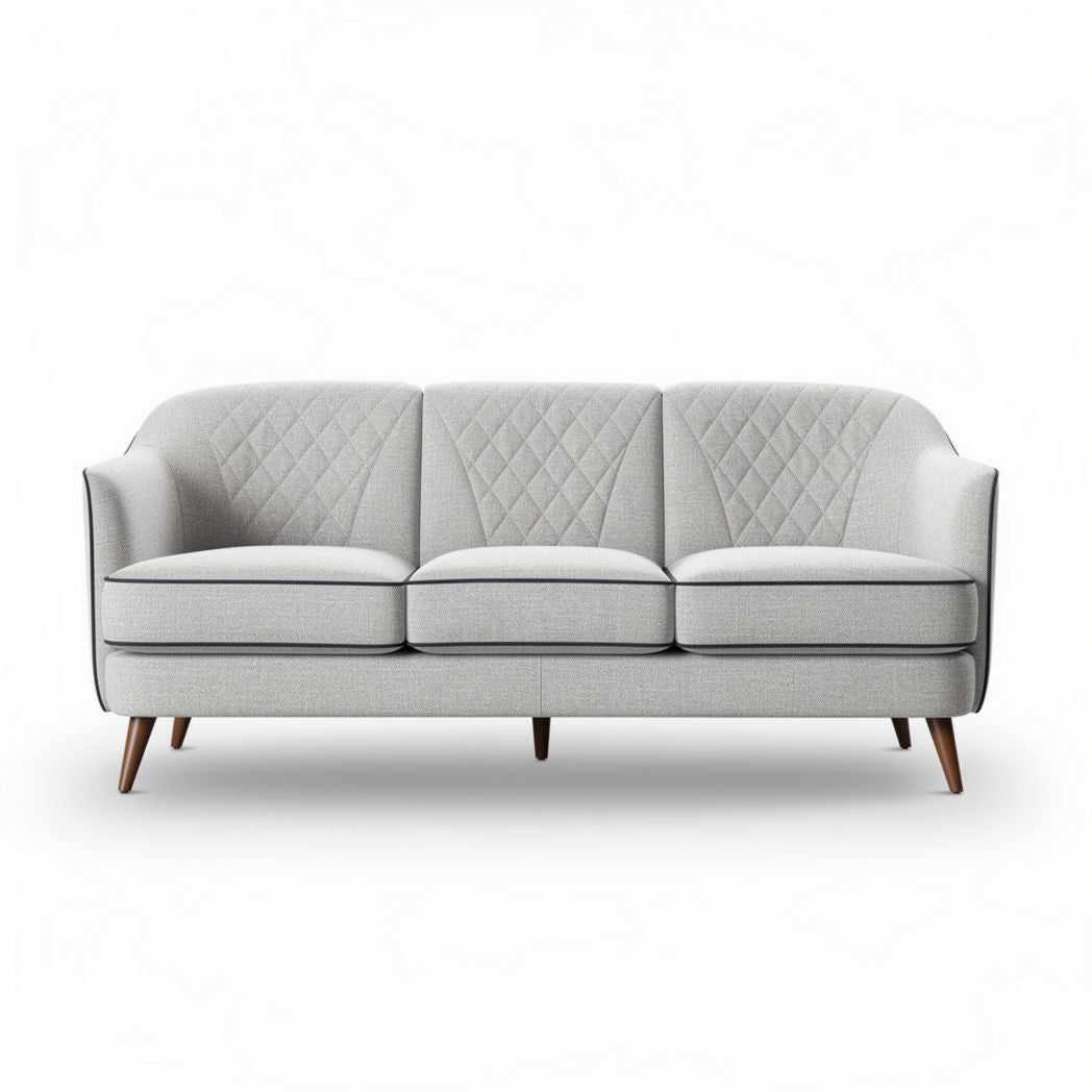 Canapé en tissu gris clair avec motifs losanges et pieds en bois 210 x 85 x 80cm