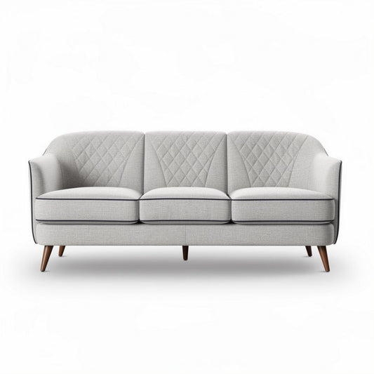 Canapé en tissu gris clair avec motifs losanges et pieds en bois 210 x 85 x 80cm
