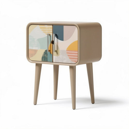 Table de chevet en bois avec motifs colorés dimensions 45 x 40 x 60cm