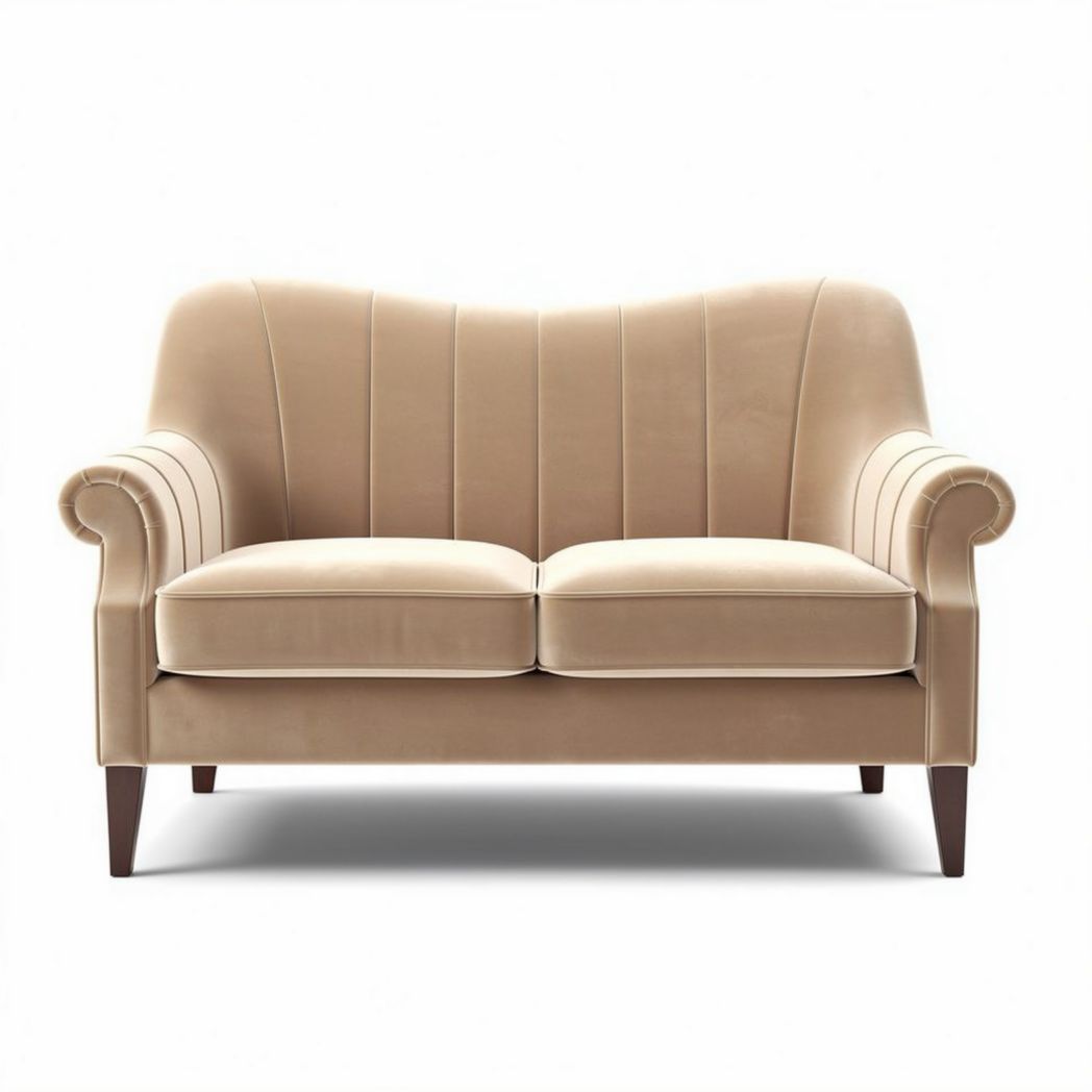 Canapé en velours beige avec accoudoirs dimensions 150 x 80 x 70cm