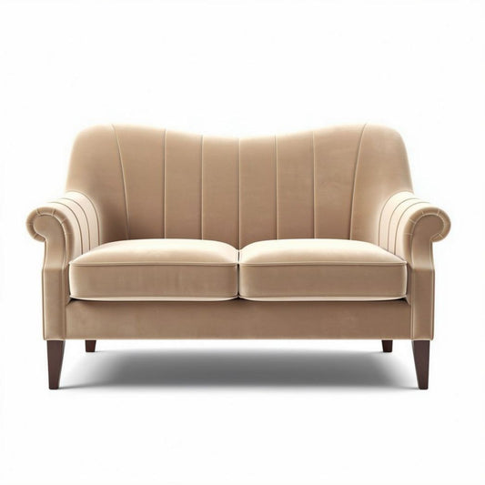 Canapé en velours beige avec accoudoirs dimensions 150 x 80 x 70cm