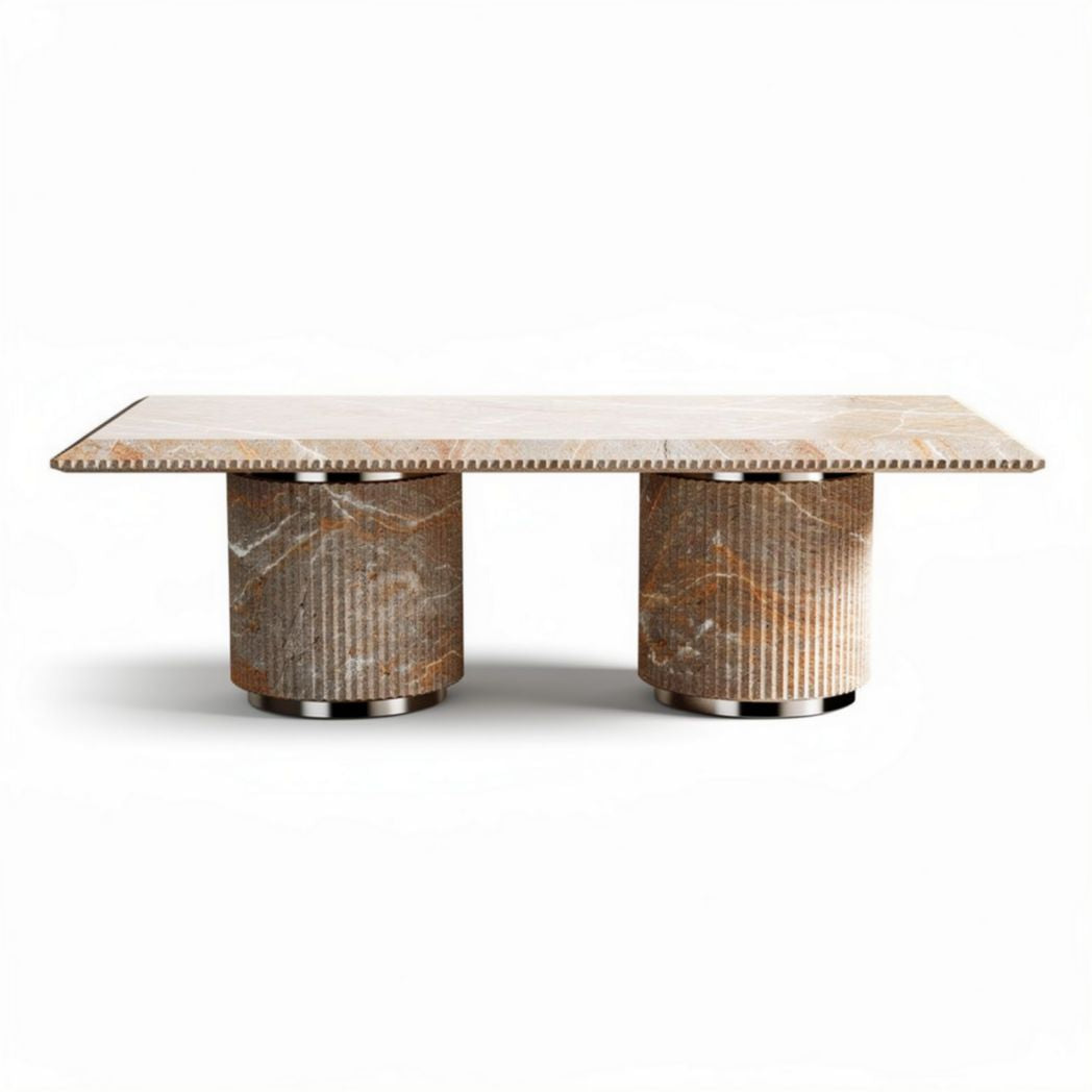 Table basse en marbre beige 200 x 100 x 75 cm pour salon contemporain